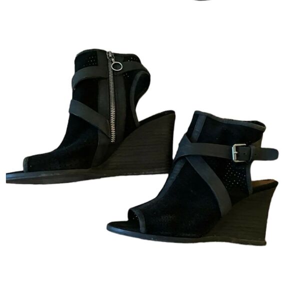 Denim supply Ralph Lauren Black Suede Peep Toe Ankle booties Size 7 BIN 16 - Picture 1 of 10